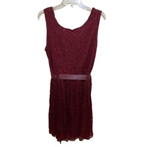 Coco Love Burgundy Lace Sleeveless Cocktail Dress with Satin Waist Tie 1X 42168